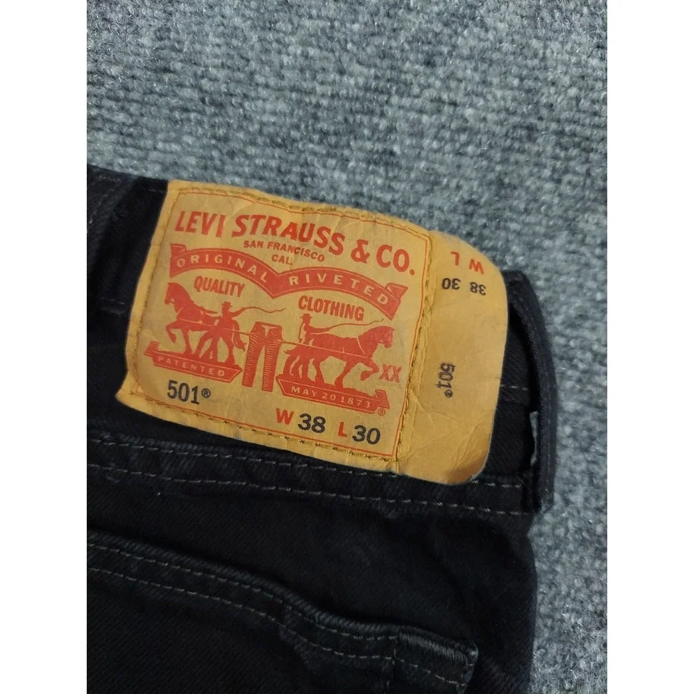 Levis 501 Jeans Mens 36x30 Black Button Fly Straight Classic Denim Tag 38x30‎